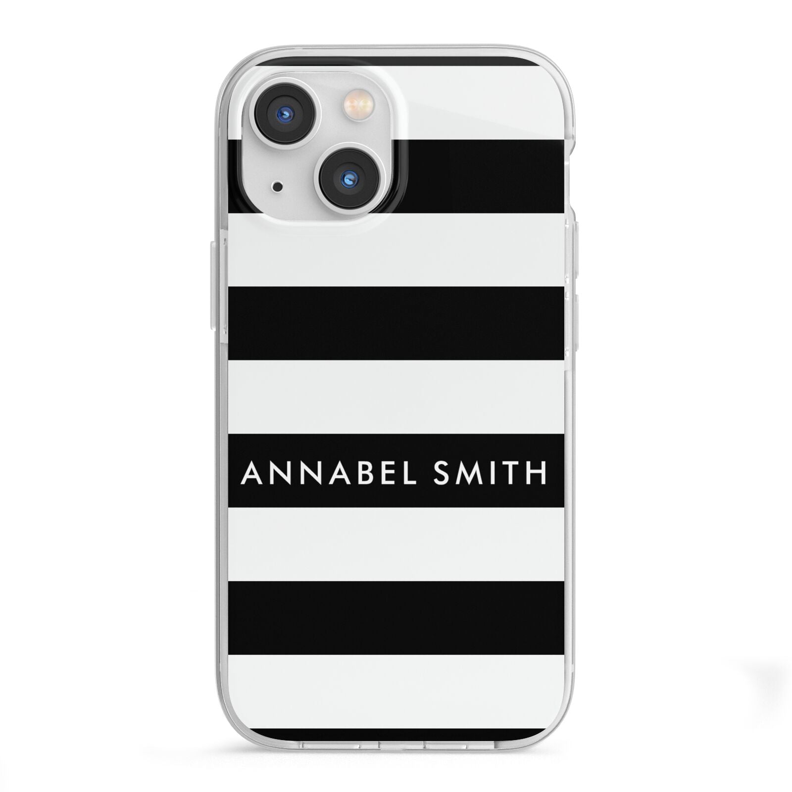 Personalised Black Striped Name or Initials iPhone 13 Mini TPU Impact Case with White Edges