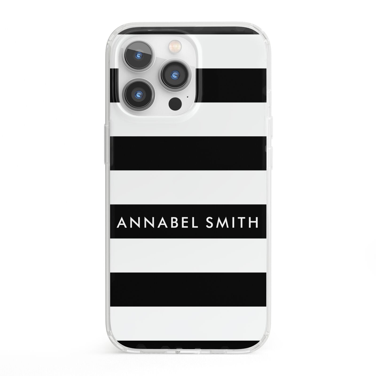 Personalised Black Striped Name or Initials iPhone 13 Pro Clear Bumper Case