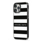 Personalised Black Striped Name or Initials iPhone 13 Pro Max Black Impact Case Side Angle on Silver phone