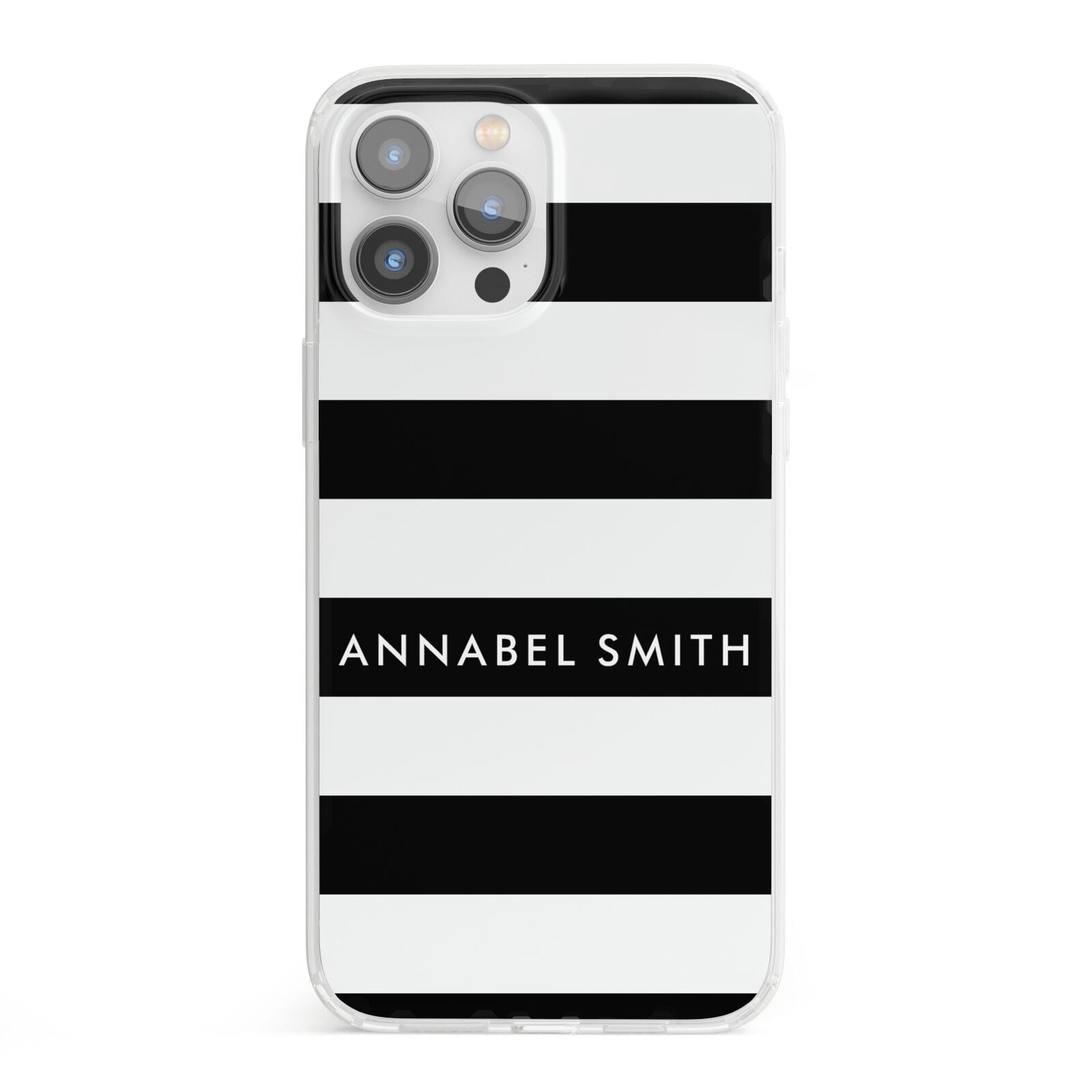 Personalised Black Striped Name or Initials iPhone 13 Pro Max Clear Bumper Case
