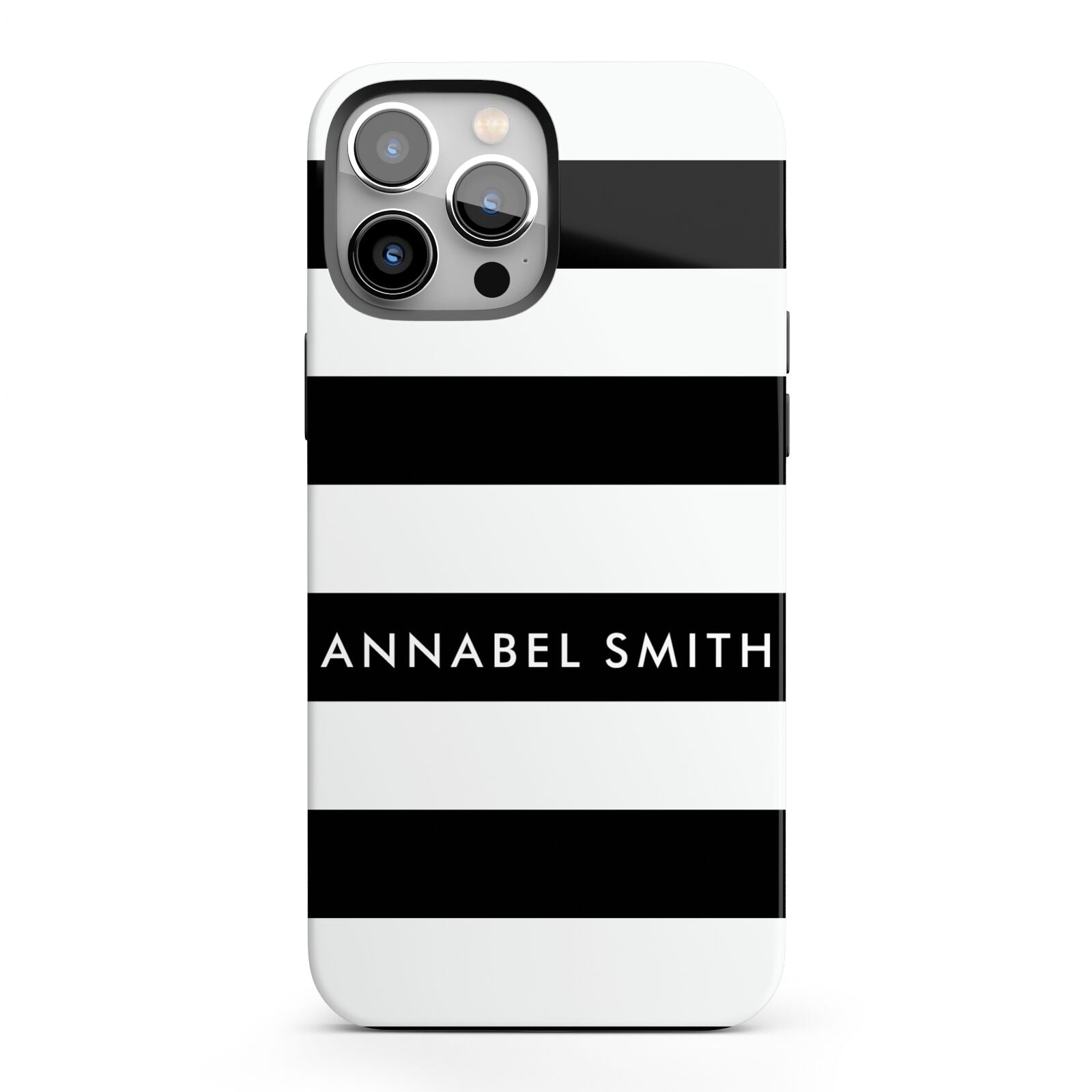 Personalised Black Striped Name or Initials iPhone 13 Pro Max Full Wrap 3D Tough Case
