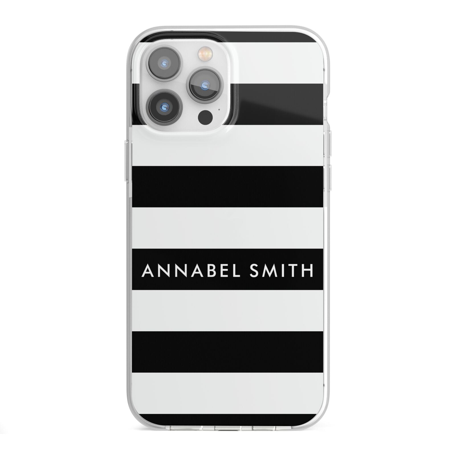 Personalised Black Striped Name or Initials iPhone 13 Pro Max TPU Impact Case with White Edges