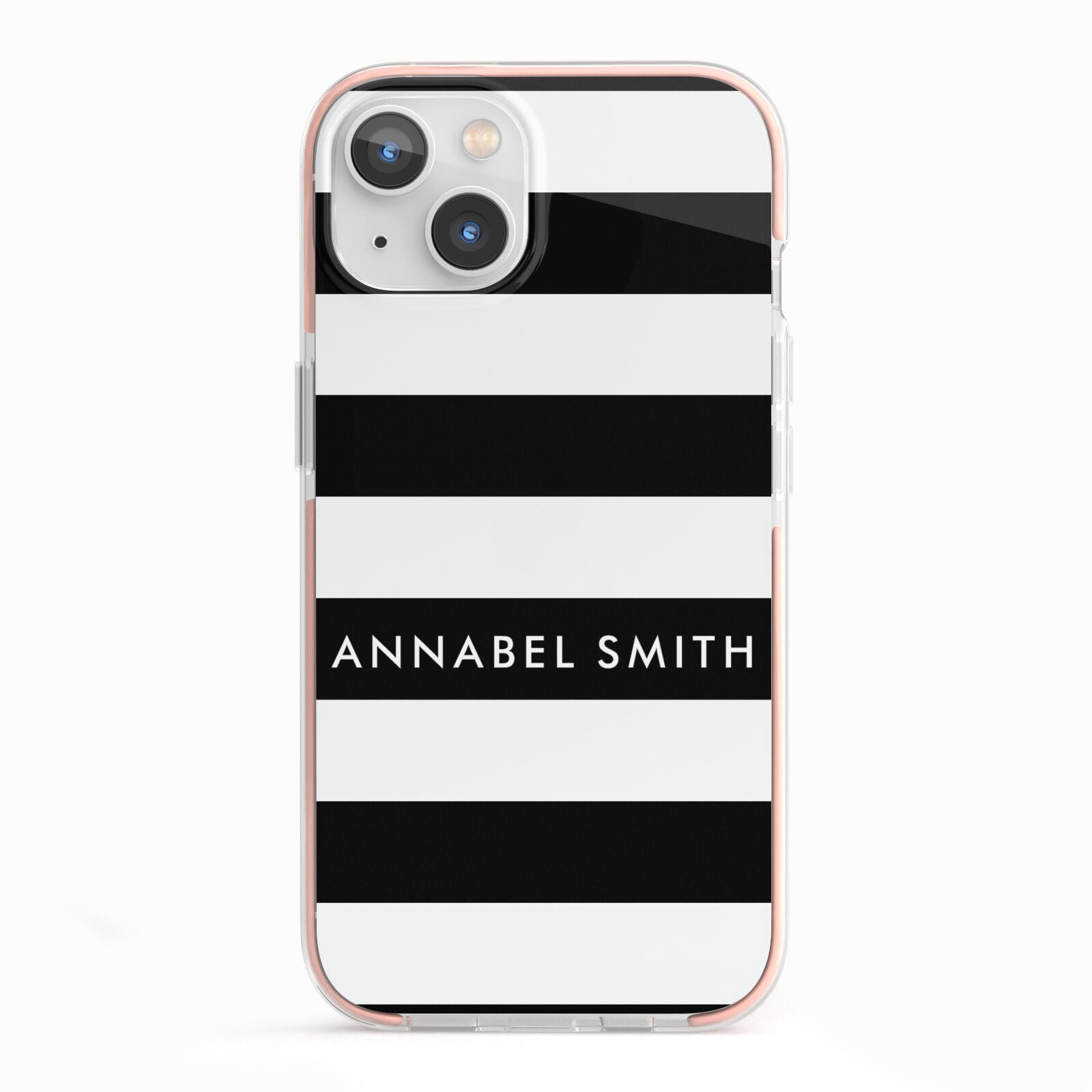 Personalised Black Striped Name or Initials iPhone 13 TPU Impact Case with Pink Edges