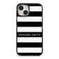 Personalised Black Striped Name or Initials iPhone 14 Black Impact Case on Silver phone