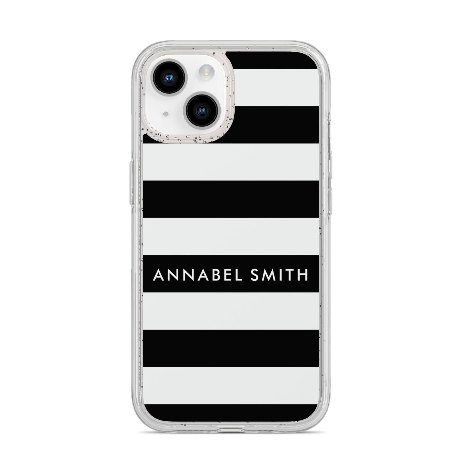 Personalised Black Striped Name or Initials iPhone 14 Glitter Tough Case Starlight
