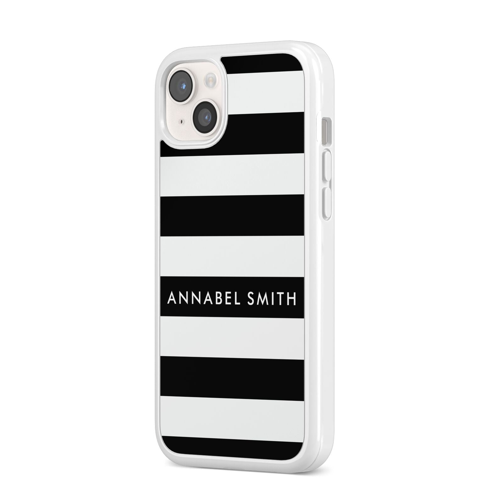Personalised Black Striped Name or Initials iPhone 14 Plus Clear Tough Case Starlight Angled Image