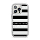Personalised Black Striped Name or Initials iPhone 14 Pro Clear Tough Case Silver