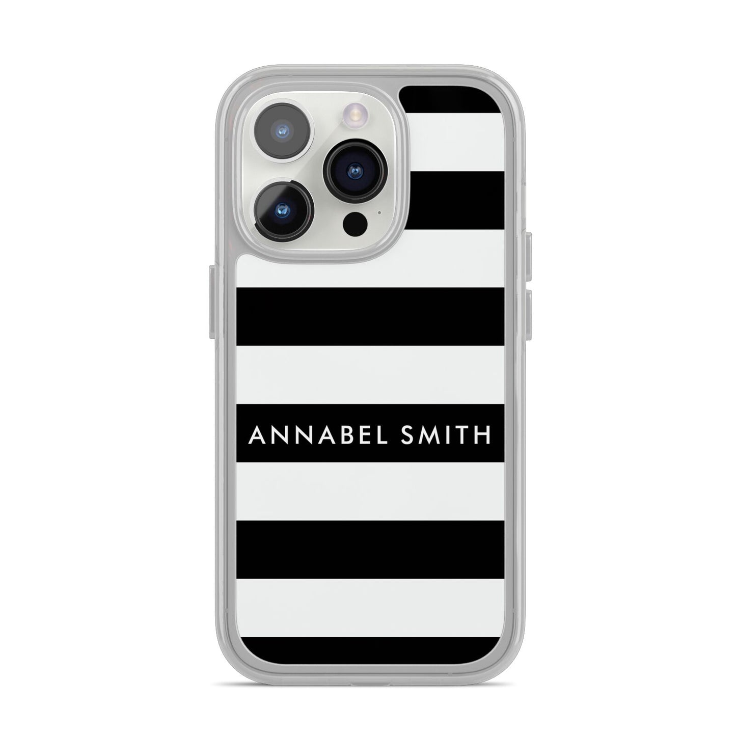 Personalised Black Striped Name or Initials iPhone 14 Pro Clear Tough Case Silver