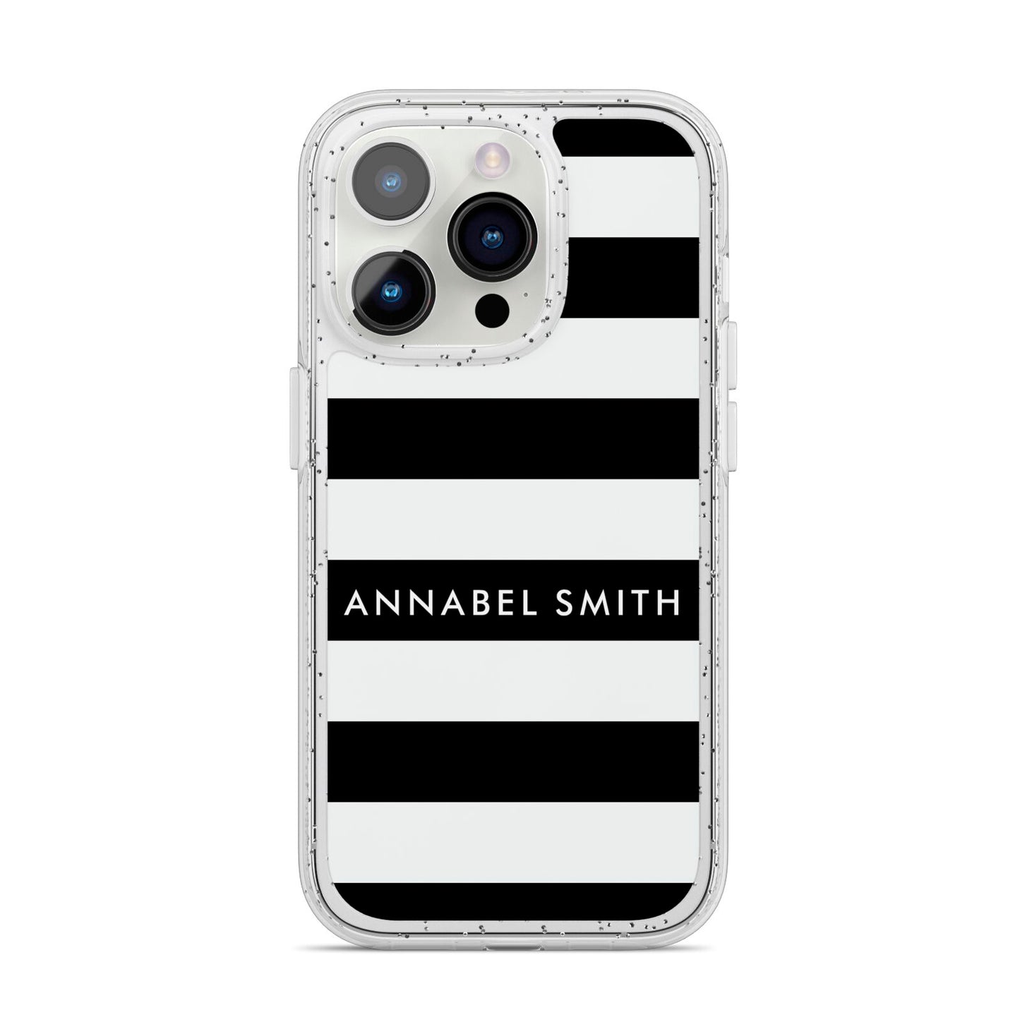 Personalised Black Striped Name or Initials iPhone 14 Pro Glitter Tough Case Silver