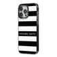 Personalised Black Striped Name or Initials iPhone 14 Pro Max Black Impact Case Side Angle on Silver phone