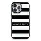 Personalised Black Striped Name or Initials iPhone 14 Pro Max Black Impact Case on Silver phone