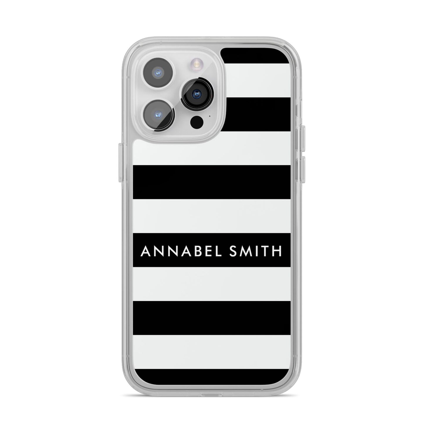 Personalised Black Striped Name or Initials iPhone 14 Pro Max Clear Tough Case Silver