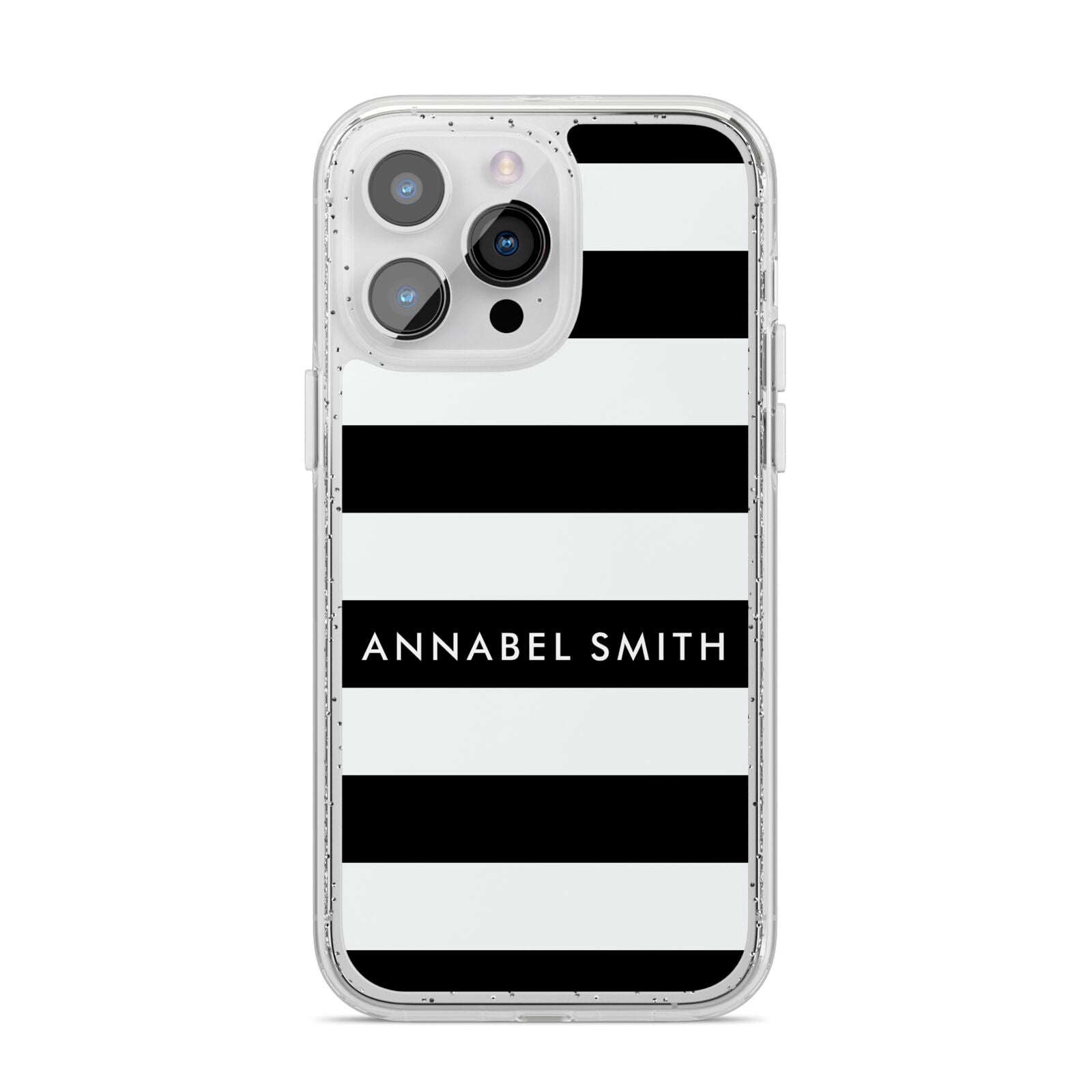 Personalised Black Striped Name or Initials iPhone 14 Pro Max Glitter Tough Case Silver