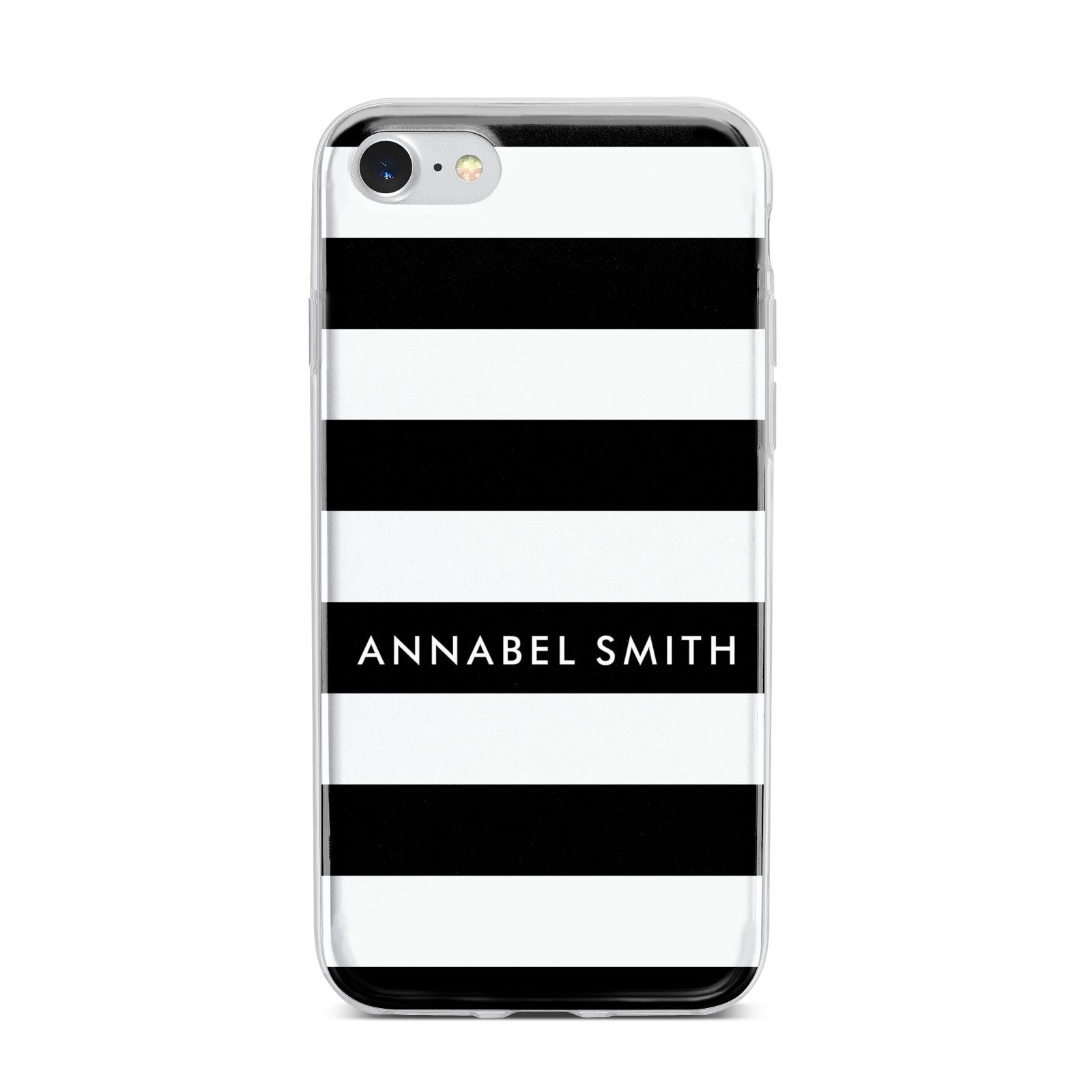 Personalised Black Striped Name or Initials iPhone 7 Bumper Case on Silver iPhone