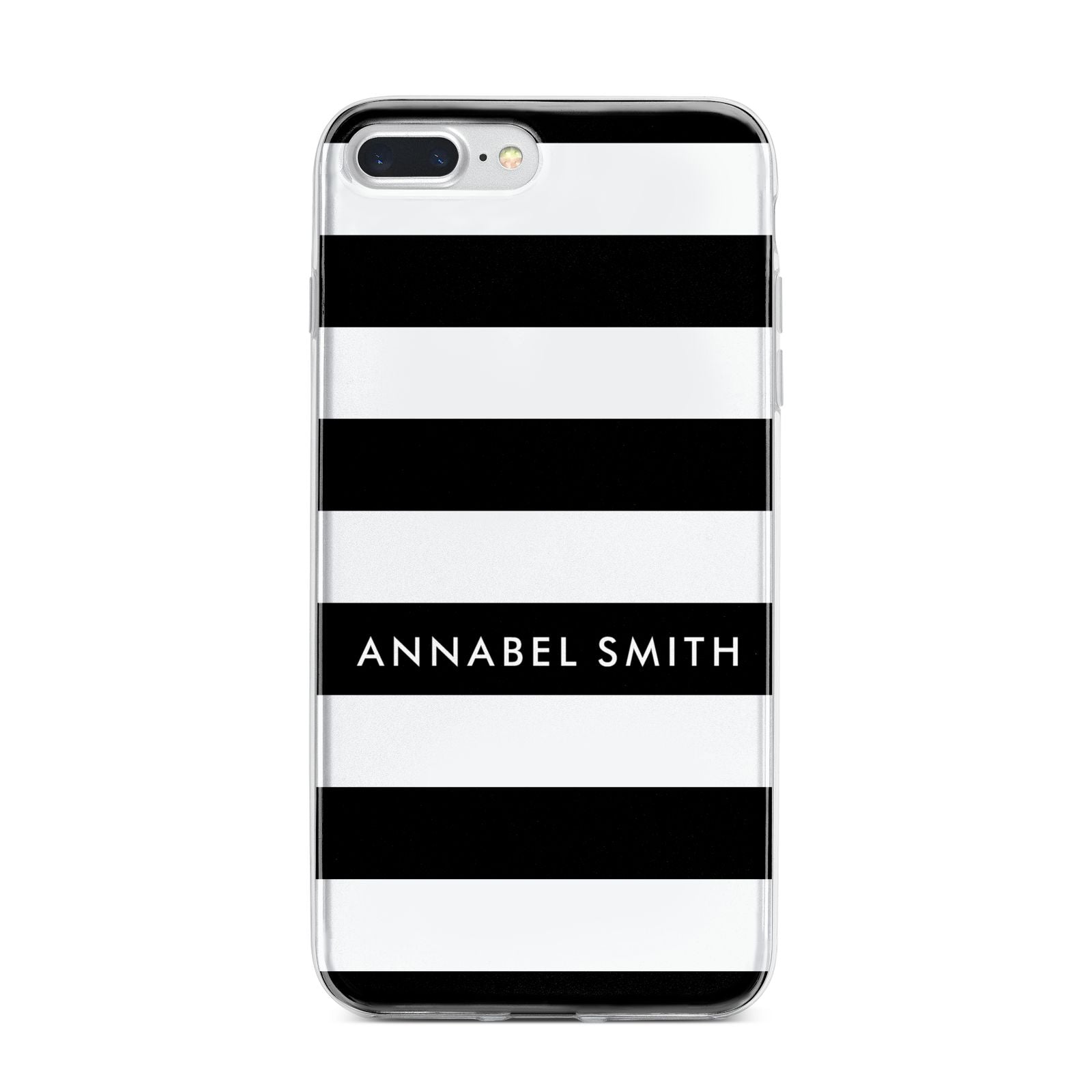 Personalised Black Striped Name or Initials iPhone 7 Plus Bumper Case on Silver iPhone