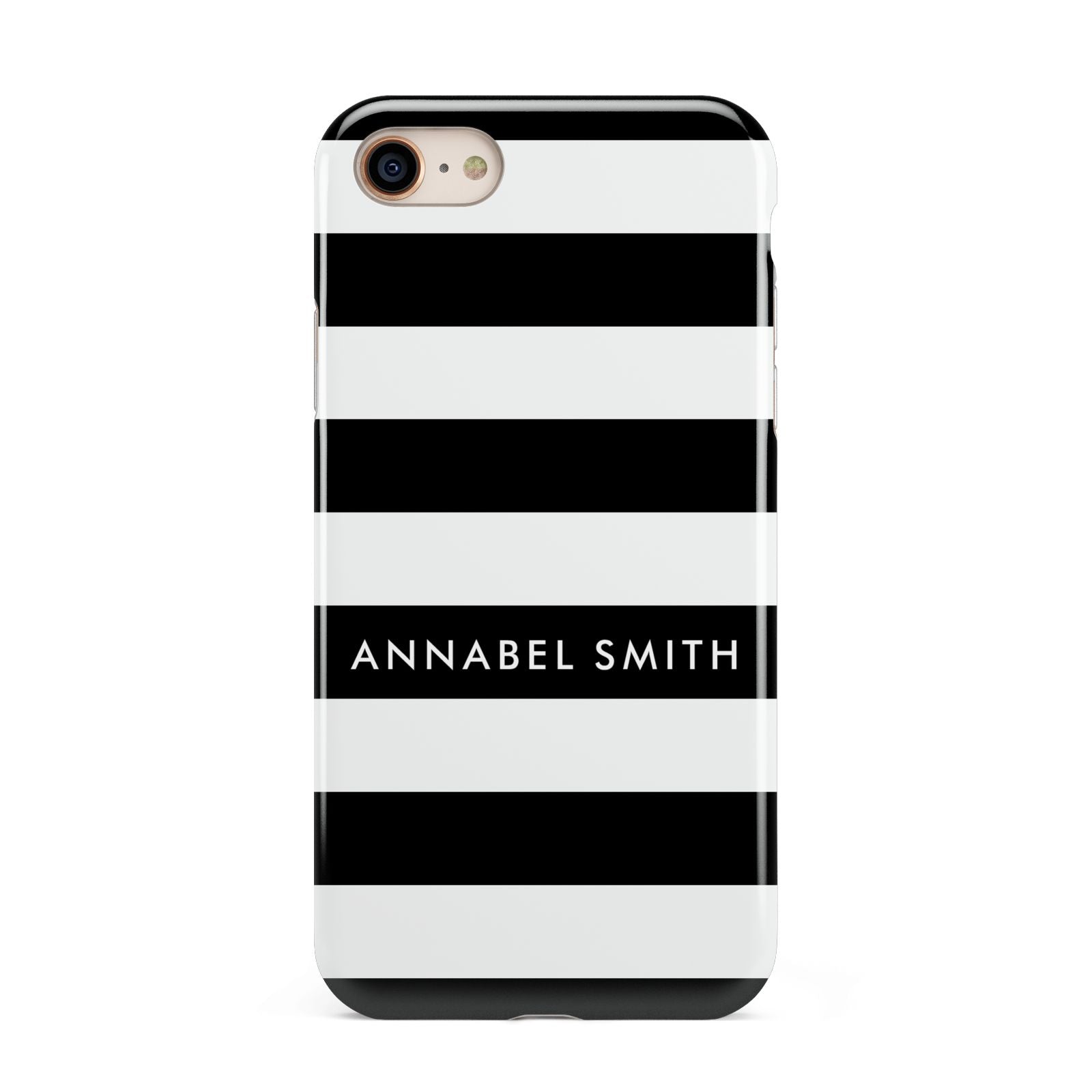 Personalised Black Striped Name or Initials iPhone 8 3D Tough Case on Gold Phone