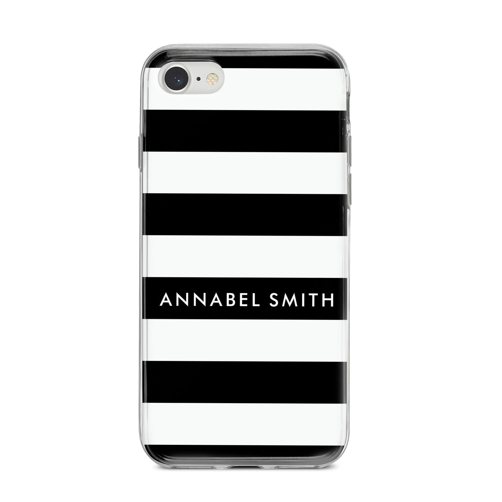 Personalised Black Striped Name or Initials iPhone 8 Bumper Case on Silver iPhone