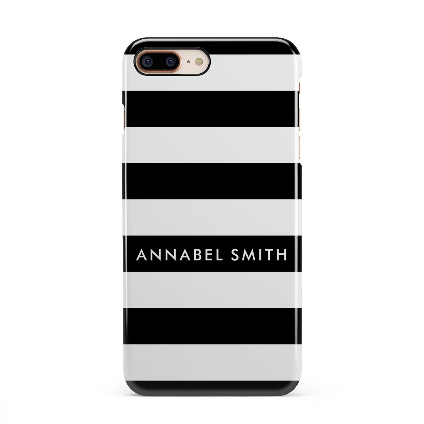 Personalised Black Striped Name or Initials iPhone 8 Plus 3D Snap Case on Gold Phone