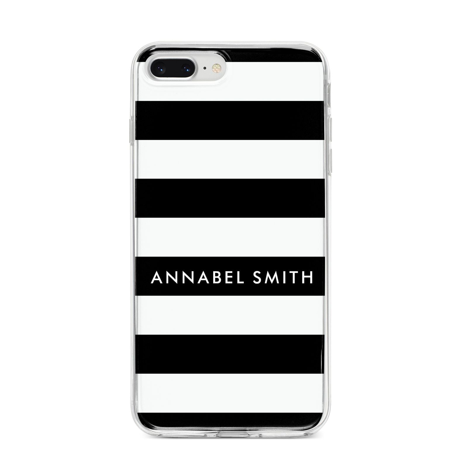 Personalised Black Striped Name or Initials iPhone 8 Plus Bumper Case on Silver iPhone