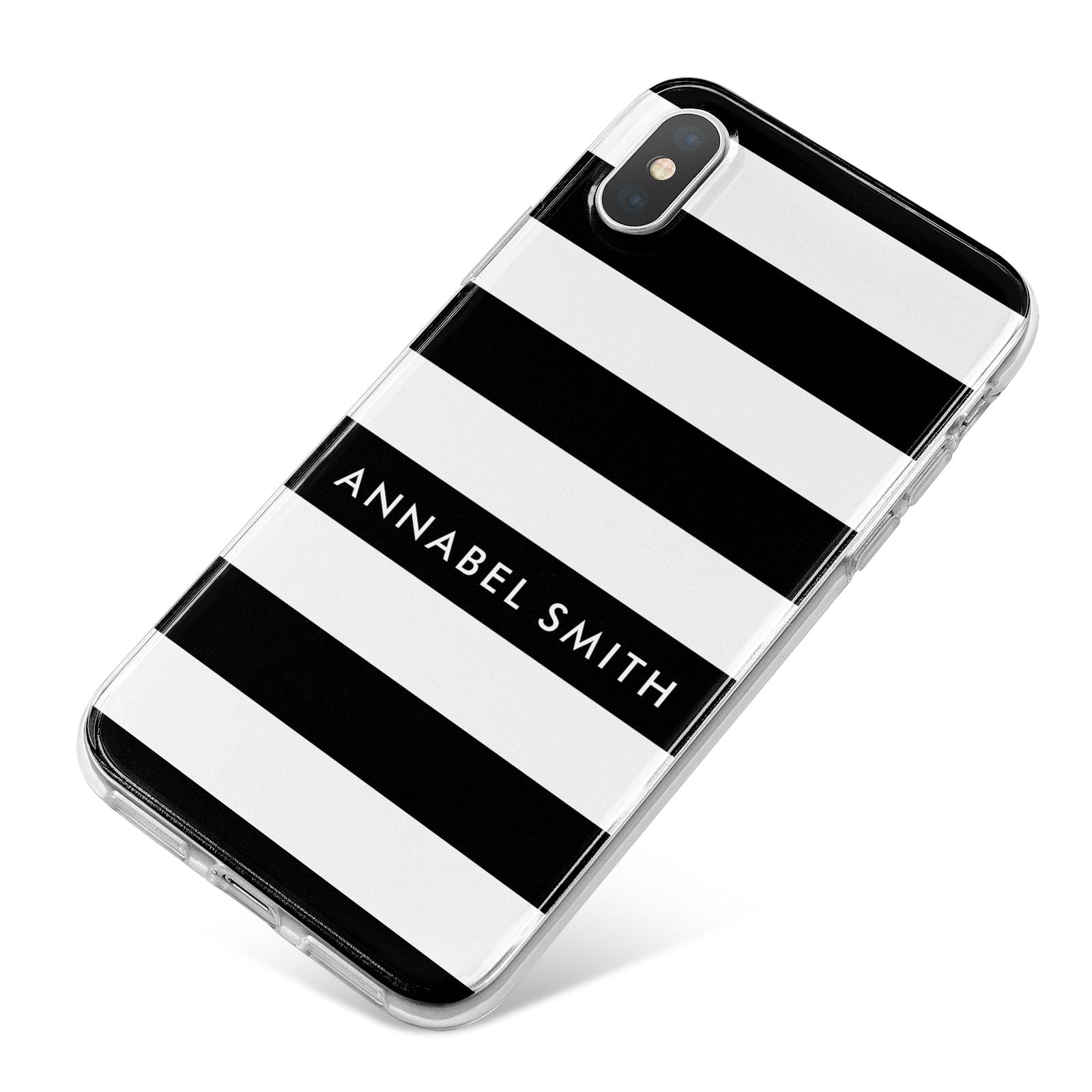 Personalised Black Striped Name or Initials iPhone X Bumper Case on Silver iPhone