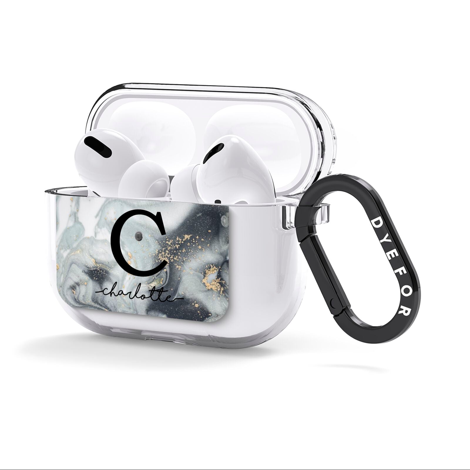 Personalised Black Swirl Marble Text AirPods Clear Case 3rd Gen Side Image