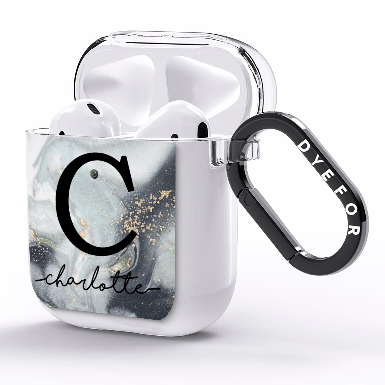 Personalised Black Swirl Marble Text AirPods Clear Case Side Image