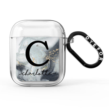 Personalised Black Swirl Marble Text AirPods Clear Case