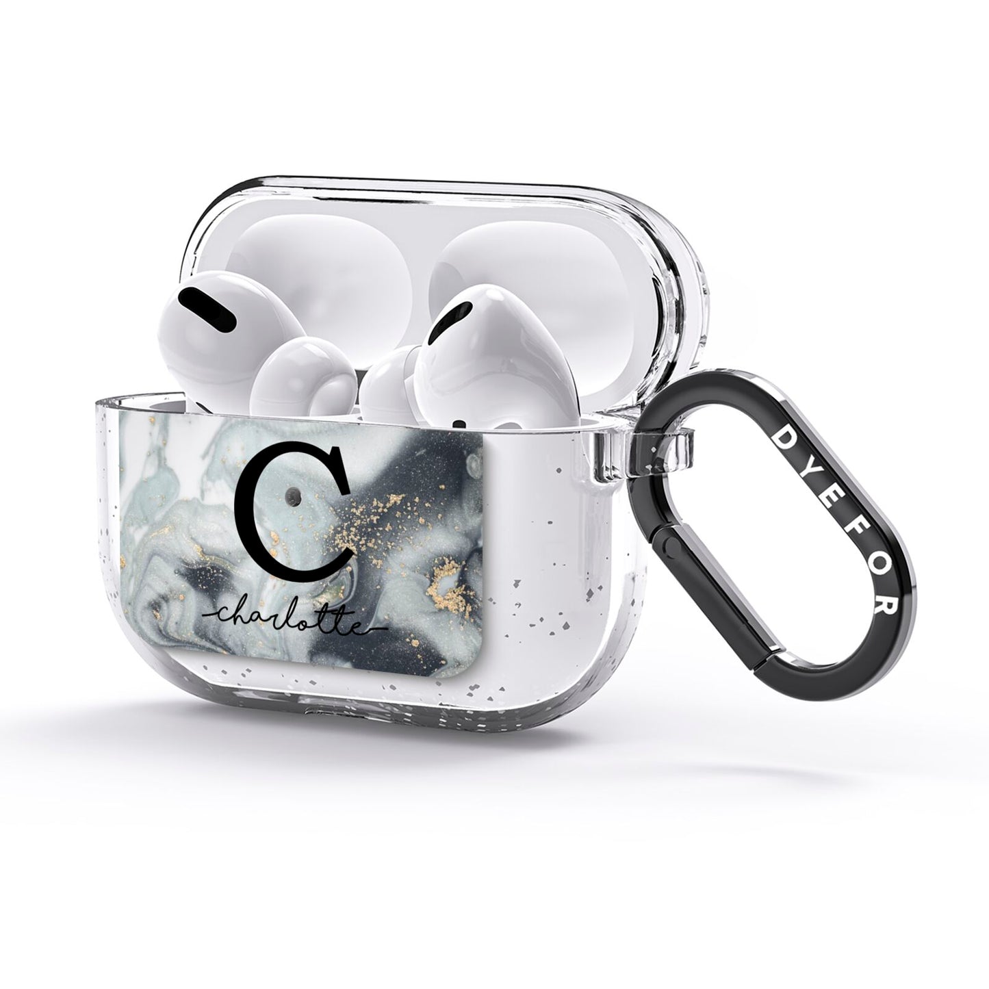 Personalised Black Swirl Marble Text AirPods Glitter Case 3rd Gen Side Image
