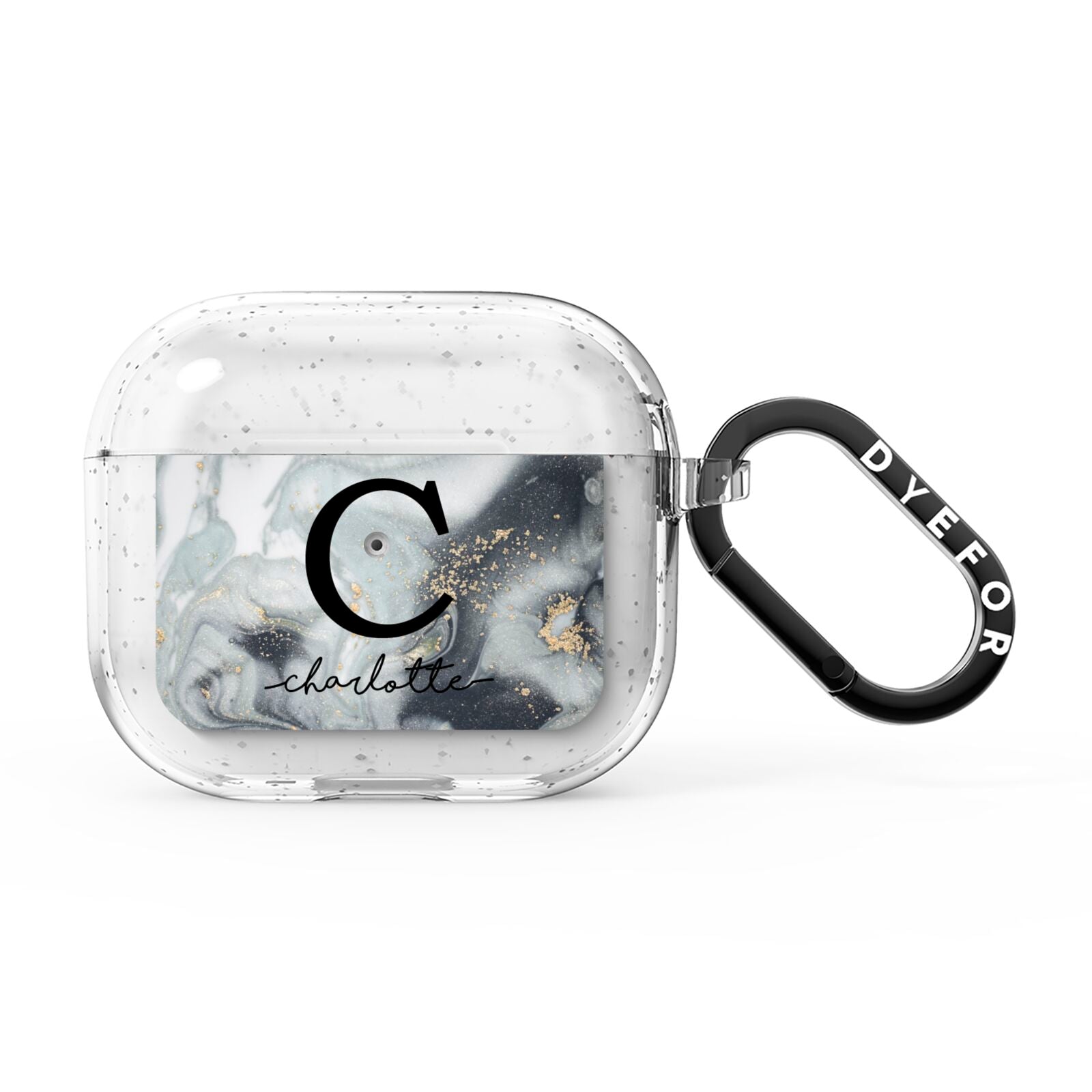 Personalised Black Swirl Marble Text AirPods Glitter Case 3rd Gen