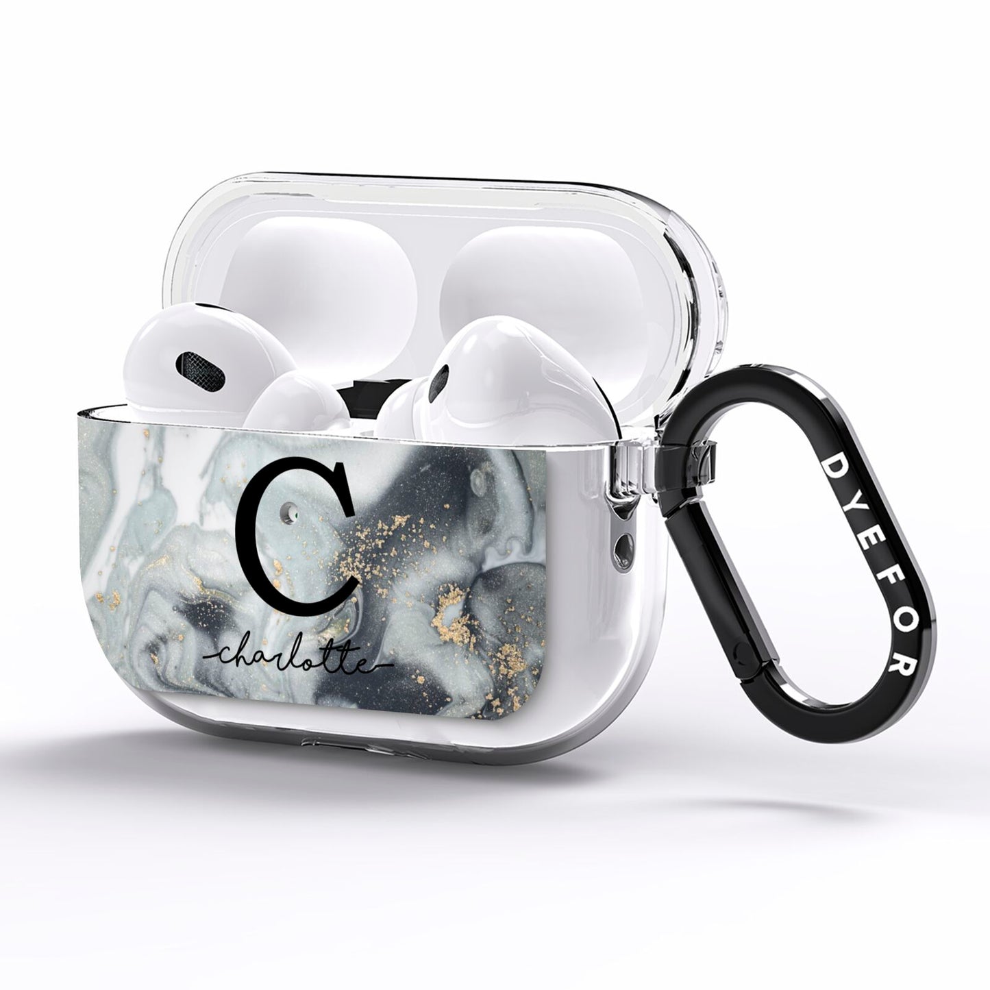 Personalised Black Swirl Marble Text AirPods Pro Clear Case Side Image