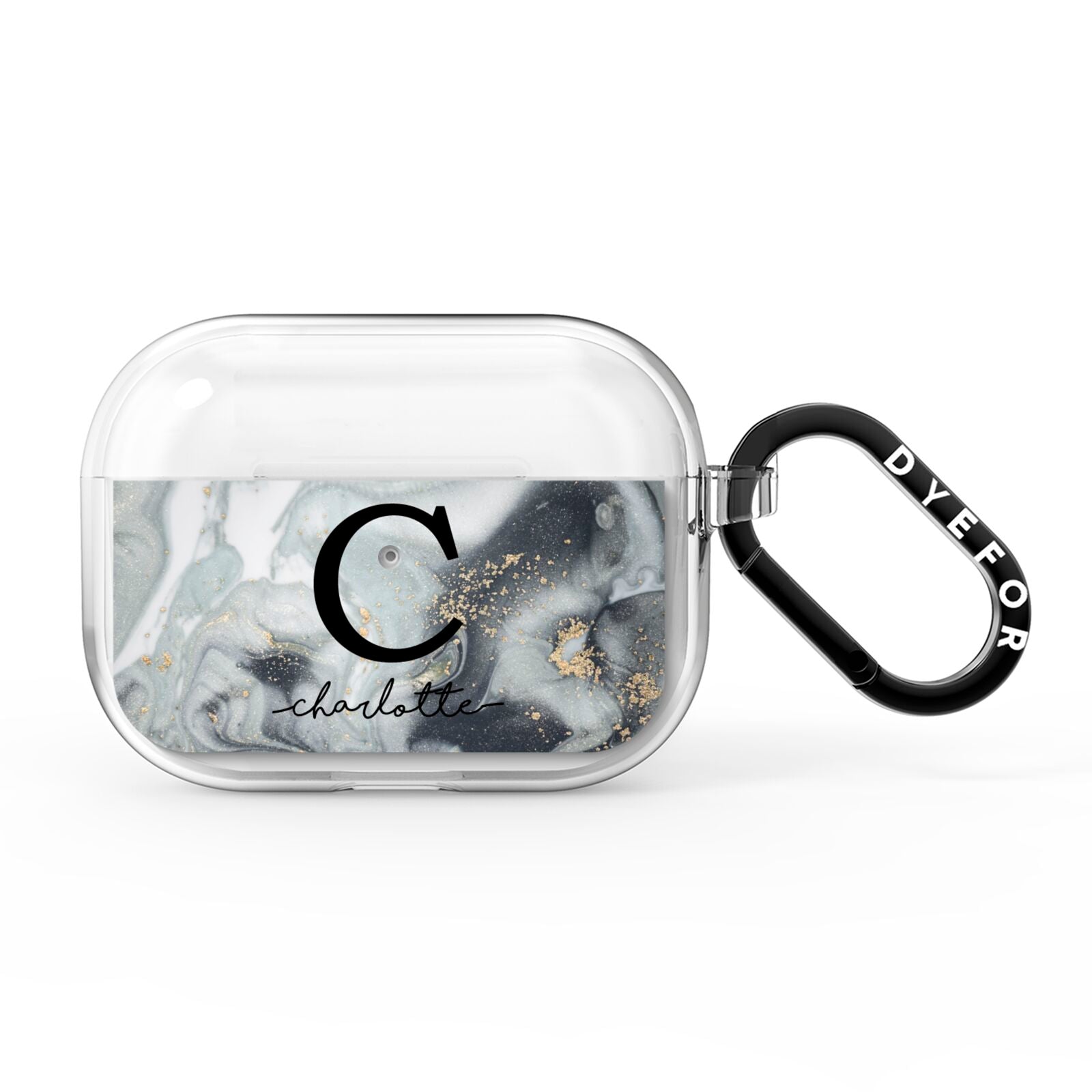 Personalised Black Swirl Marble Text AirPods Pro Clear Case