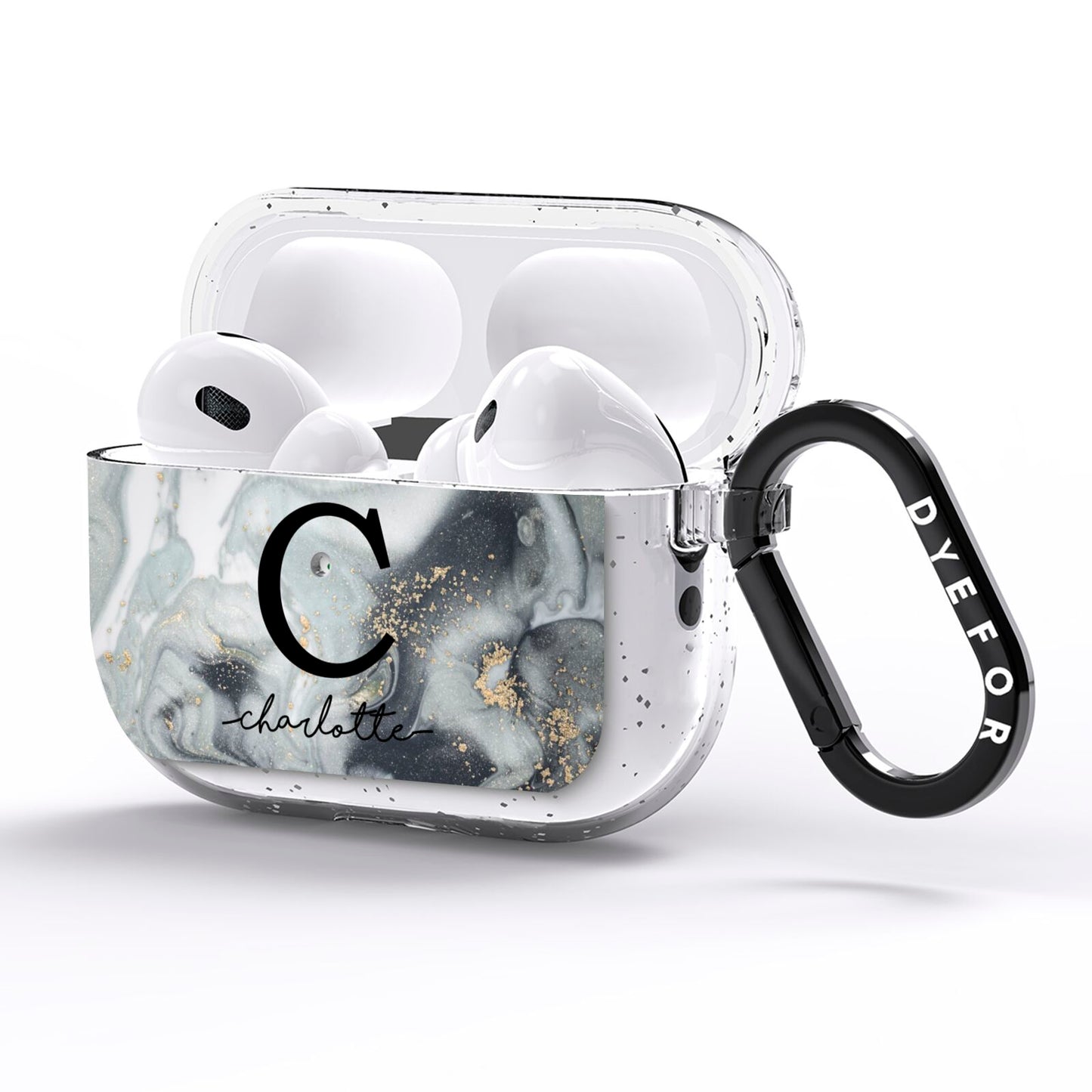 Personalised Black Swirl Marble Text AirPods Pro Glitter Case Side Image
