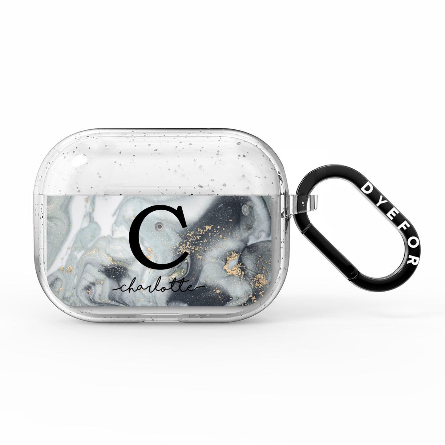 Personalised Black Swirl Marble Text AirPods Pro Glitter Case