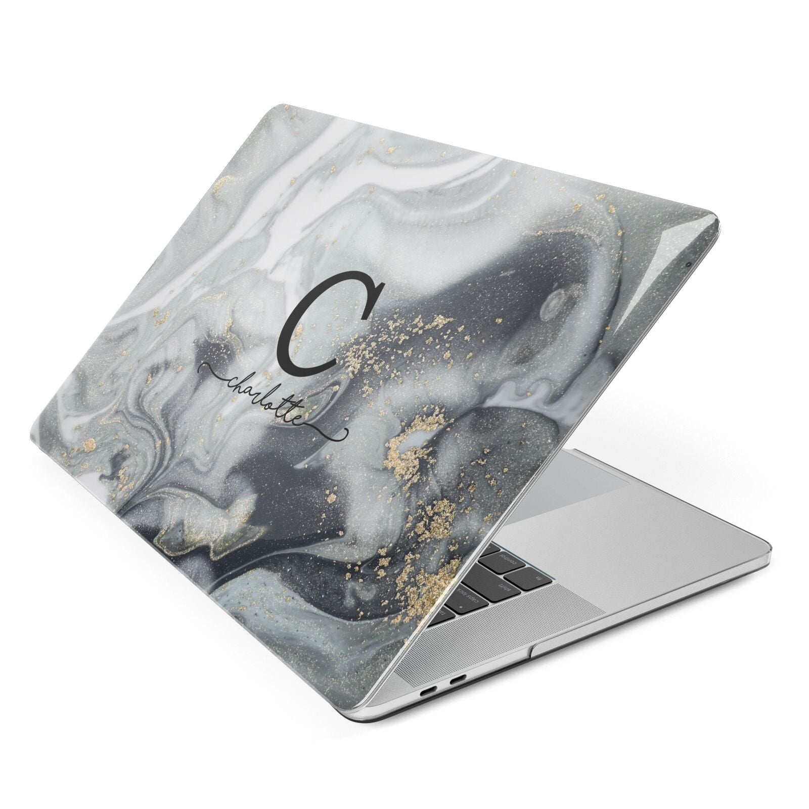 Personalised Black Swirl Marble Text Apple MacBook Case Side View