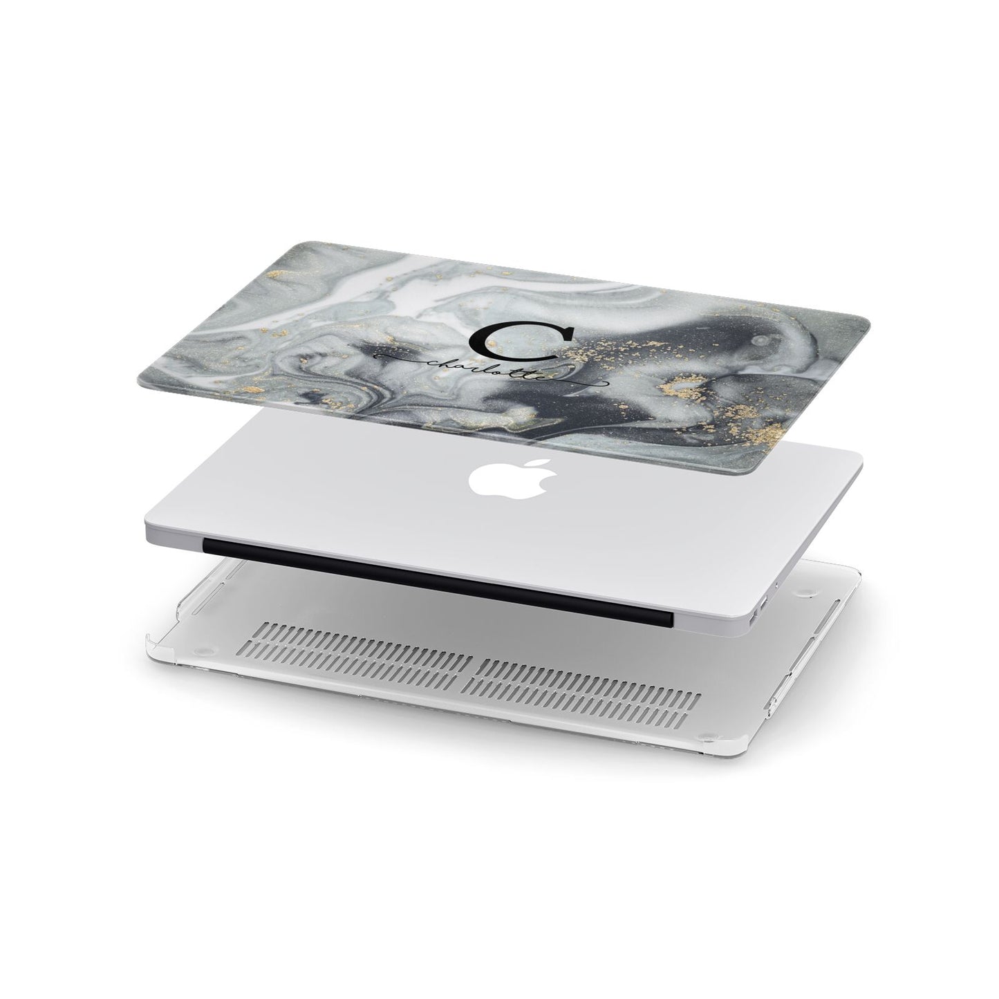 Personalised Black Swirl Marble Text Apple MacBook Case in Detail