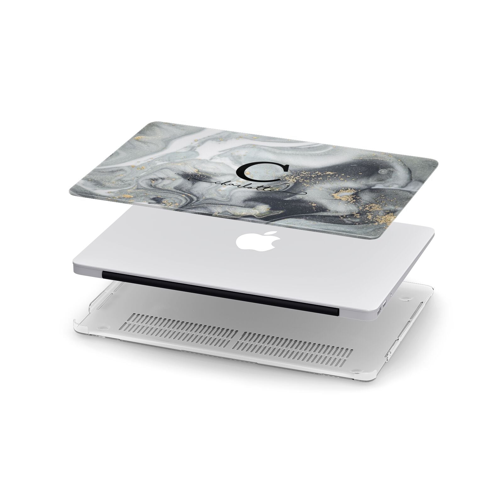 Personalised Black Swirl Marble Text Apple MacBook Case in Detail