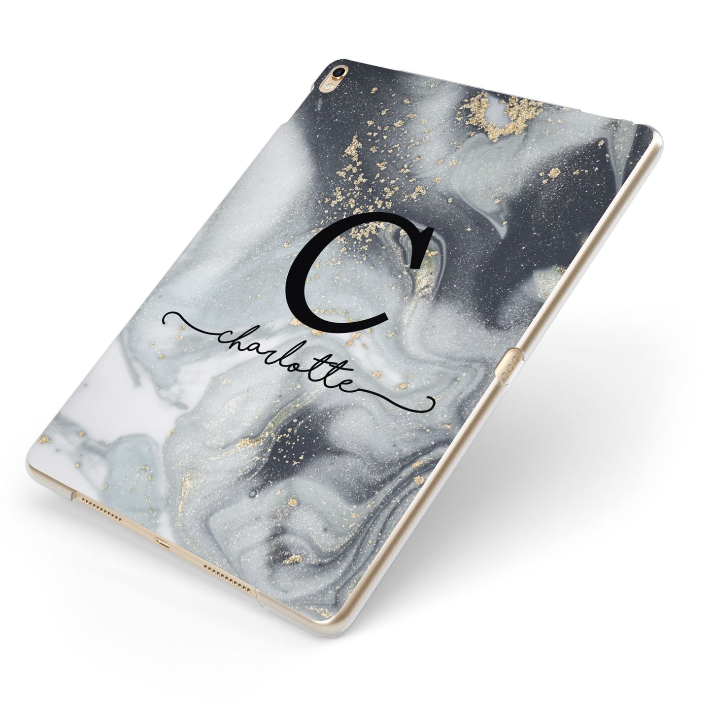 Personalised Black Swirl Marble Text Apple iPad Case on Gold iPad Side View