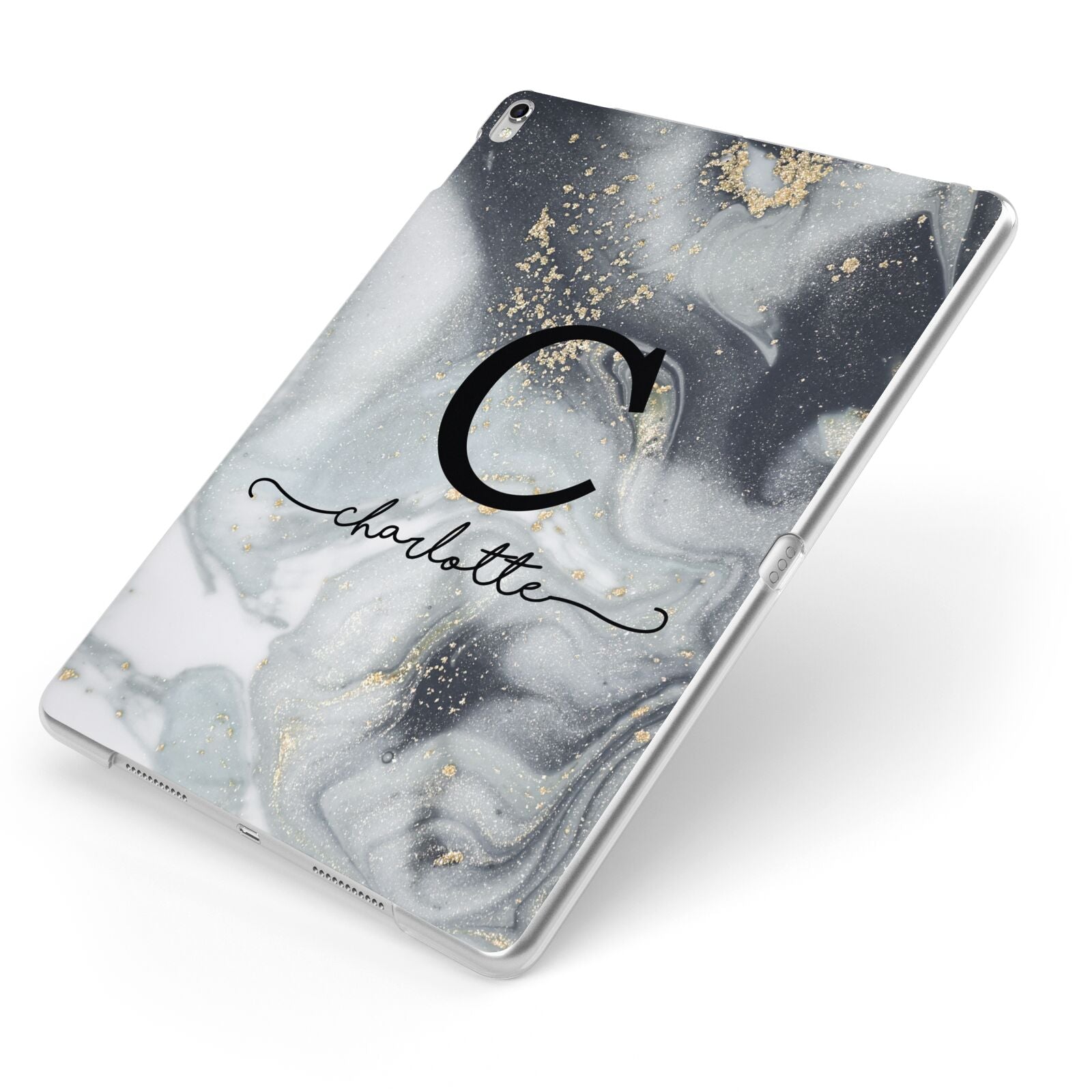 Personalised Black Swirl Marble Text Apple iPad Case on Silver iPad Side View