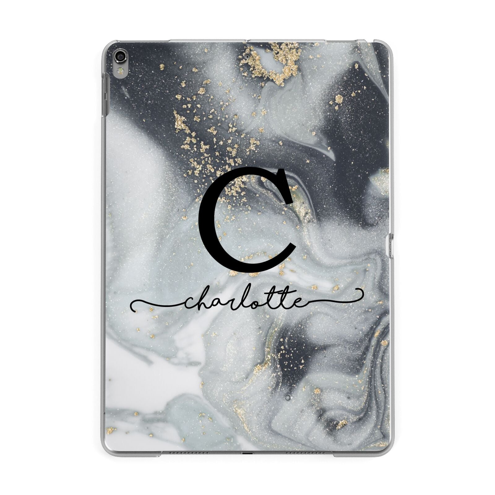 Personalised Black Swirl Marble Text Apple iPad Grey Case