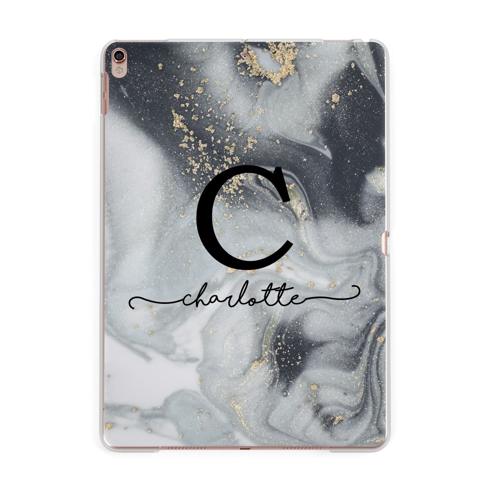 Personalised Black Swirl Marble Text Apple iPad Rose Gold Case