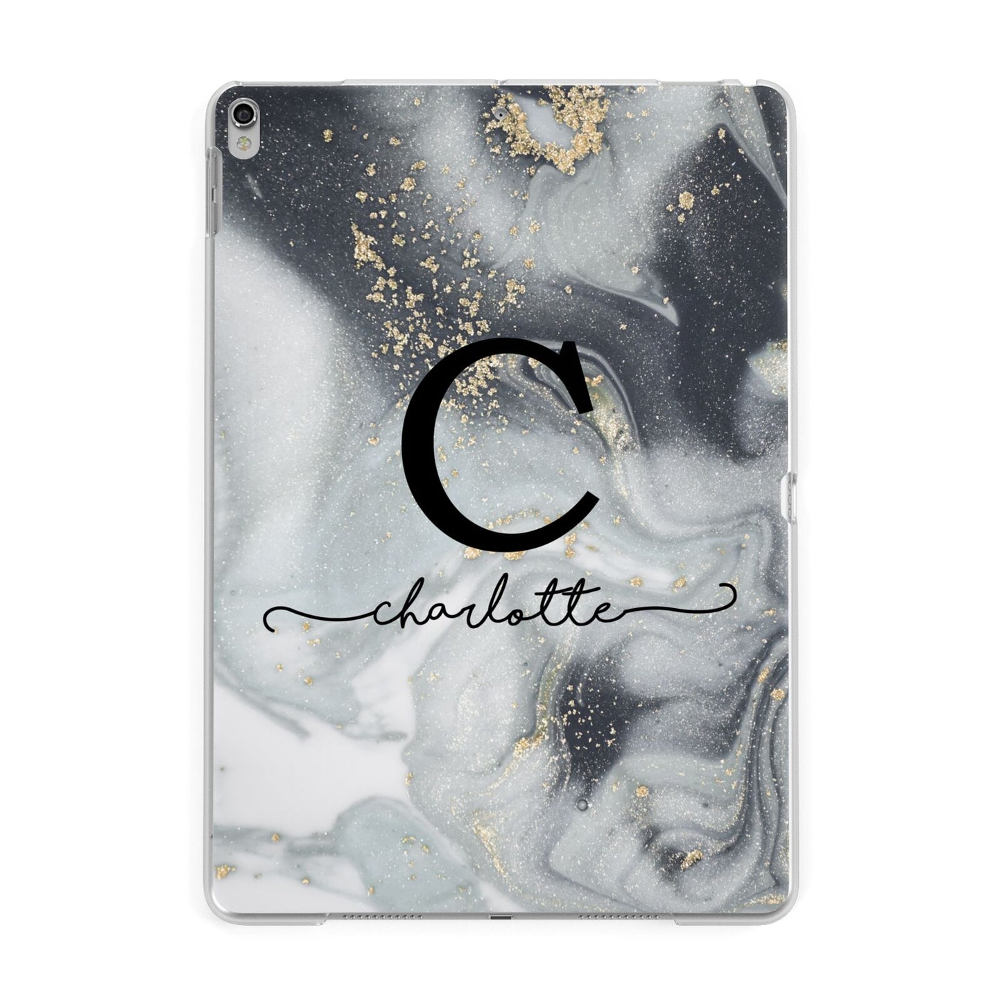 Personalised Black Swirl Marble Text Apple iPad Silver Case