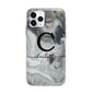 Personalised Black Swirl Marble Text Apple iPhone 11 Pro Max in Silver with Bumper Case