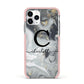 Personalised Black Swirl Marble Text Apple iPhone 11 Pro in Silver with Pink Impact Case