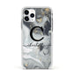 Personalised Black Swirl Marble Text Apple iPhone 11 Pro in Silver with White Impact Case