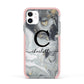 Personalised Black Swirl Marble Text Apple iPhone 11 in White with Pink Impact Case