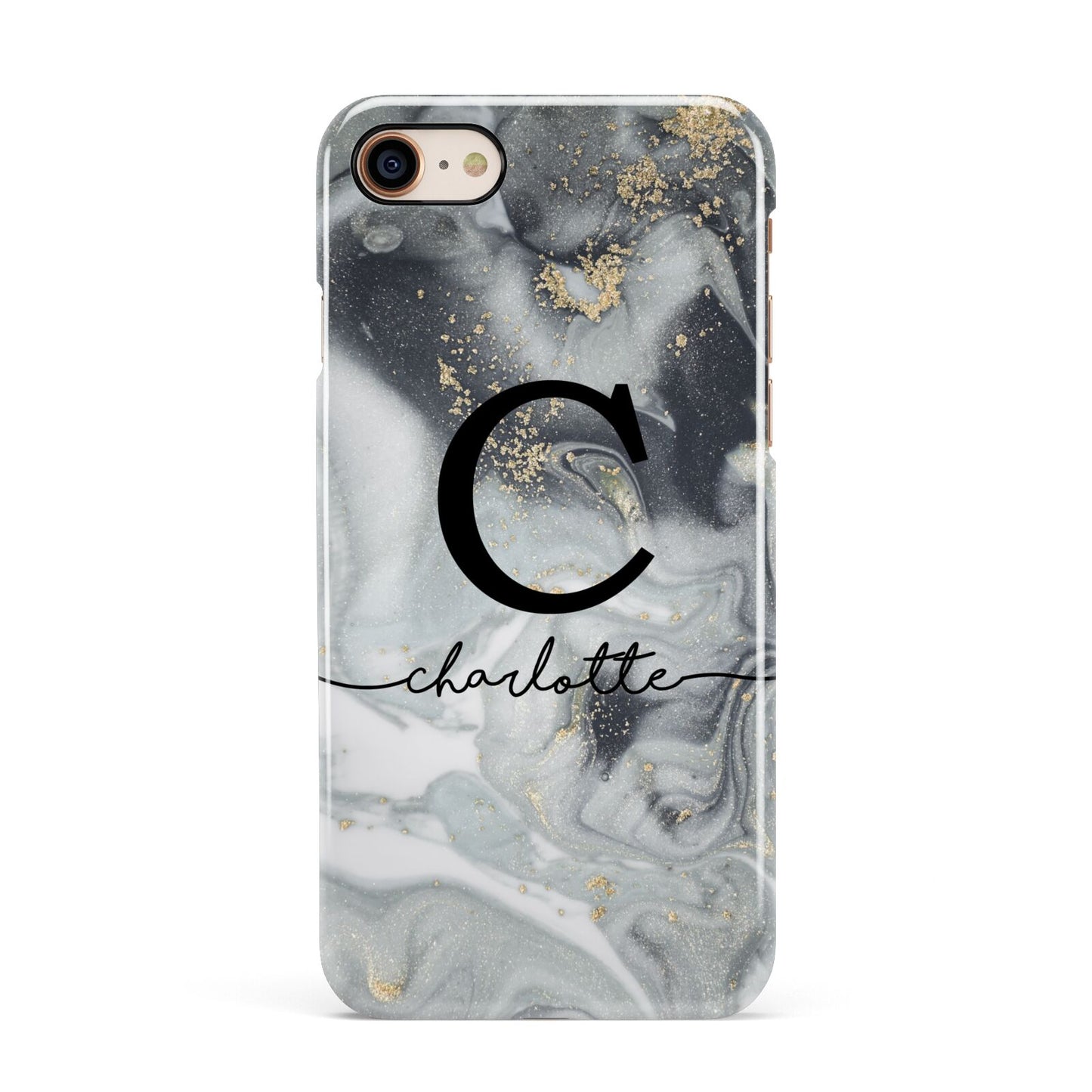Personalised Black Swirl Marble Text Apple iPhone 7 8 3D Snap Case