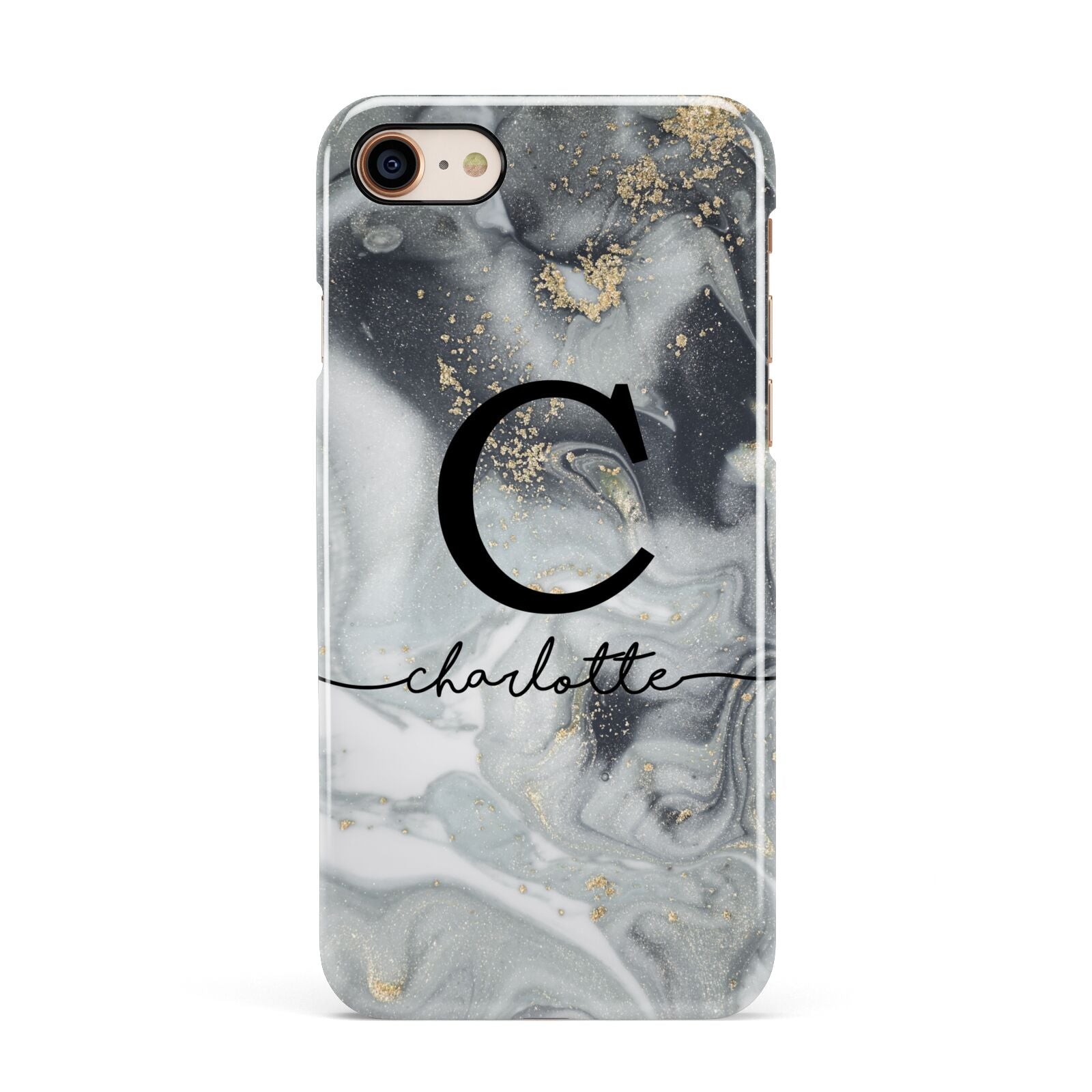Personalised Black Swirl Marble Text Apple iPhone 7 8 3D Snap Case