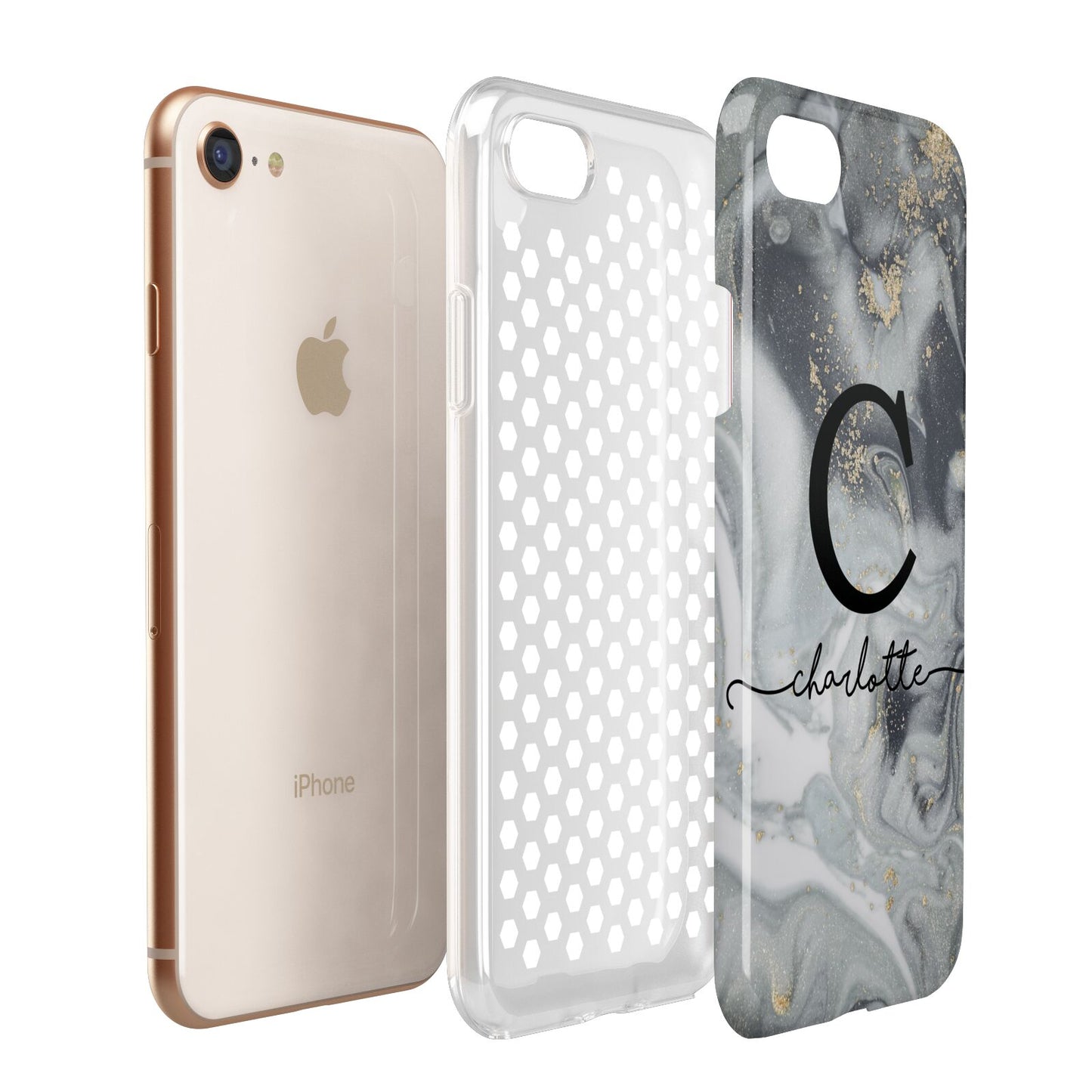 Personalised Black Swirl Marble Text Apple iPhone 7 8 3D Tough Case Expanded View