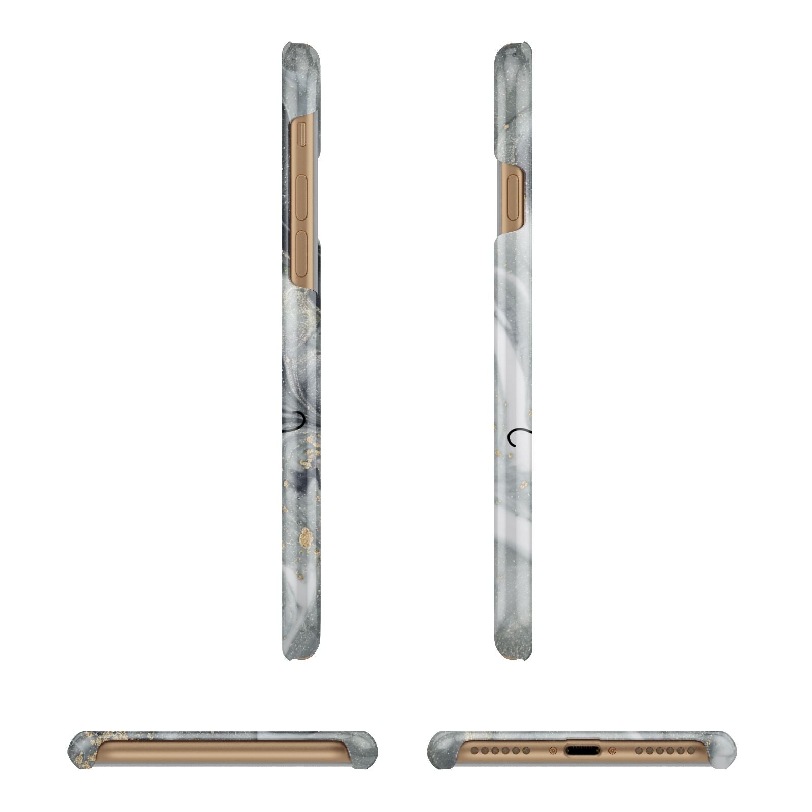 Personalised Black Swirl Marble Text Apple iPhone 7 8 3D Wrap Snap Case Angled Images