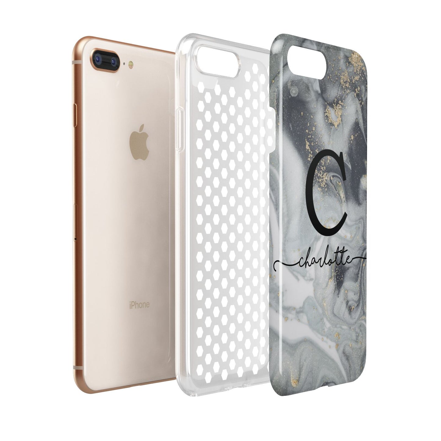 Personalised Black Swirl Marble Text Apple iPhone 7 8 Plus 3D Tough Case Expanded View